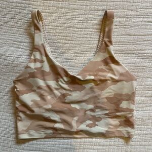 Offline by Aerie Tan Camo Longline sports bra, size XL, EUC, Real Me fabric